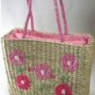 Extra Large Woven Straw Double Strap Handbags with Front Flower Design