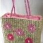 Extra Large Woven Straw Double Strap Handbags with Front Flower Design