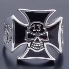 925 SILVER LUCKY 13 SKULL CROSS BIKER RING SZ N to Z3