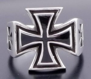 925 SILVER MALESE IRON CROSS KING BIKER RING SZ N to Z3