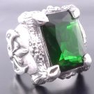KING CLAW STERLING SILVER MEDIEVAL BATTLE AXE GREEN GEM CHOPPER RING sz N - Z3