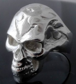 SILVER PLATED MAORI TATTOO SKULL CHOPPER RING sz R 1/2, T 1/2, V 1/2 / 9,10,11
