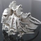 SILVER PLATED BAT WING SKULL ROCK CHOPPER RING sz R 1/2, T 1/2, V 1/2 / 9,10,11