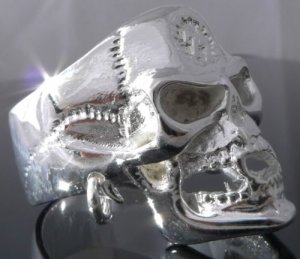 SILVER PLATED PIERCED SKULL JAW BIKER KING RING sz R 1/2, T 1/2, V 1/2 / 9,10,11