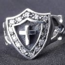 STERLING  TRIBAL GOTHIC CROSS SHIELD BIKER RING SZ N-Z3