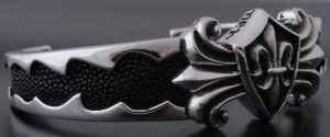 925 SILVER SOLID GOTHIC FLEUR DE LIS CROSS BIKER BANGLE