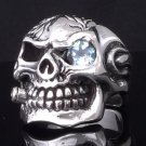 925 STERLING SKULL PIPE TOPAZ CHOPPER RING sz N to Z3