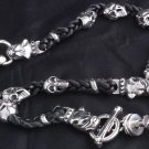 Silver Bulldog Skull Leather Snake Walletchain 22.25"