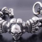 SKULL FLEUR LEATHER & STERLING SILVER BRACELET 8.5"