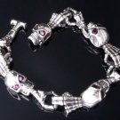 BIKER SKULL GEMSTONE EYE STERLING SILVER BRACELET 8.5"