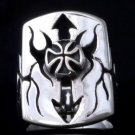 925 SILVER IRON CROSS KING BIKER ARROW MEDIEVAL CHOPPER KING RING SZ N to Z3