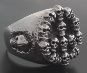 925 SILVER CROSS SUPER SKULL BIKER KING RING SZ N -Z3