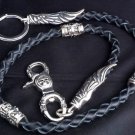 925 SILVER & LEATHER TRIBAL SKULL BEADS CUSTOM LOWRIDE CHOPPER WALLETCHAIN