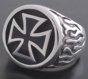 STERLING SILVER MALTESE CROSS FLAME BIKER RING SZ N-Z3