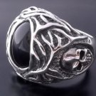 925 SILVER ONYX SKULL TRIBAL CHOPPER RING sz N to Z3