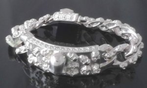 SKULL YARD FLEUR 925 SILVER PLATED SOLID HEAVY BIKER BRACELET 8.25" / 8.75"
