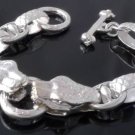 FANCY PYTHON SNAKE 925 SILVER PLATED SKULL T-BAR BIKER BRACELET 7.75" / 8.25"