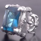 925 SILVER BATTLE AXE CLAW BLUE GEMSTONE BIKER RING sz N to Z3 / US sz 7 to 15