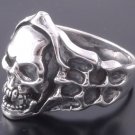 925 Silver Skull Bone Flame Biker Rebel Ring SZ N to Z3