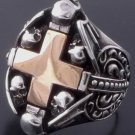 925 STERLING SKULL HEART CROSS CHOPPER RING SZ N to Z3 / US sz 7 to 15
