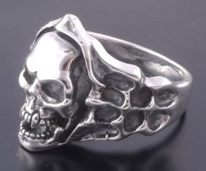 925 Silver Skull Bone Flame Biker Rebel Ring SZ N to Z3 / US sz 7 to 15