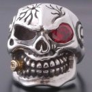 925 STERLING SILVER CRACKED SKULL GEM EYE BIKER RING SZ N to Z3 / US sz 7 - 15