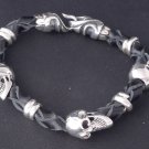 925 SILVER SKULL BEADS LEATHER TRIBAL BIKER BRACELET 8" / 8.5" / 9"