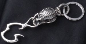 925 STERLING SILVER ALIEN BUG MONSTER KING BIKER CHOPPER ROCKSTAR KEYRING New