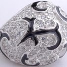 925 STERLING SILVER BLACK ENAMEL ZIRCON LADIES RING SZ O1/2  / US sz 7.5