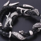 925 SILVER & LEATHER DRAGON CLAW BIKER CHOPPER LOWRIDER  ADJUSTABLE BRACELET