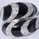 925 STERLING SILVER BLACK ENAMEL ZIRCONIA LADIES RING SZ N1/2, O / US sz 7, 7.25