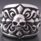 925 STERLING SILVER SKULL FLEUR ROCKSTAR TRIBAL BIKER RING AU sz W / SZ 11.25