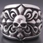 925 STERLING SILVER SKULL FLEUR ROCKSTAR TRIBAL BIKER RING AU sz W / SZ 11.25