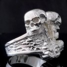 SILVER PLATED SKULL BIKER RING AU sz R 1/2, T 1/2, V 1/2 / US sz 10.25,11,12.25