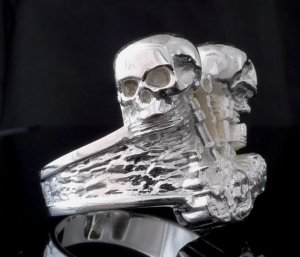 SILVER PLATED SKULL BIKER RING AU sz R 1/2, T 1/2, V 1/2 / US sz 10.25,11,12.25
