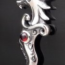 925 STERLING SILVER TRIBAL SEAHORSE RED GARNET BIKER PENDANT