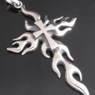 925 STERLING SILVER GOTHIC CROSS FLAME BIKER PENDANT