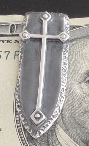 925 STERLING SILVER GOTHIC CROSS SHIELD BIKER CHOPPER ROCKSTAR MONEYCLIP New