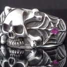 925 STERLING SILVER SKULL SPIDERWEB BIKER RING AU sz N to Z3 sz US sz 7 to 15