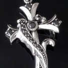 925 STERLING SILVER GOTHIC CROSS HEART BLACK ZIRCONIA GEM BIKER PENDANT