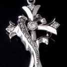 925 STERLING SILVER GOTHIC CROSS BRILLIANT HEART ZIRCONIA GEM BIKER PENDANT