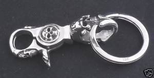 925 STERLING SILVER SKULL CLASP KING BIKER CHOPPER ROCKSTAR KEYRING