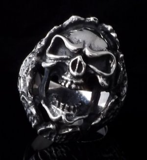 925 STERLING ENCRUSTED SKULL CHOPPER RING AU sz N to Z3 / US sz 7 to 15