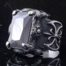 STAINLESS STEEL MEDIEVAL BATTLE AXE ONYX BIKER RING AU sz T1/2,V1/2 /US sz 10,11