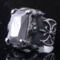 STAINLESS STEEL MEDIEVAL BATTLE AXE ONYX BIKER RING AU sz T1/2,V1/2 /US sz 10,11