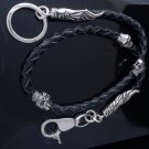 925 SILVER & LEATHER TRIBAL WING SKULL BEADS CUSTOM SMOOTH CLASP WALLETCHAIN