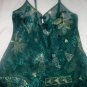 Dark green, gold,white sheer. Medium