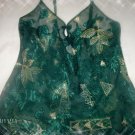 Dark green, gold,white sheer. Medium