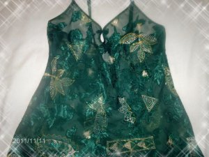 Dark green, gold,white sheer. Medium
