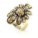 Elegant Bloom Flower Rhinestone Copper Ring 55606 SZ6